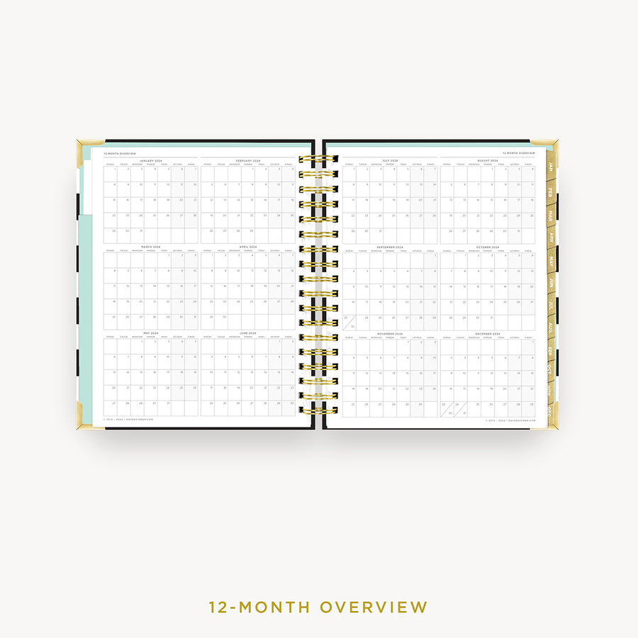 Day Designer 2024 daily planner: Black Stripe cover with 12 month calendar