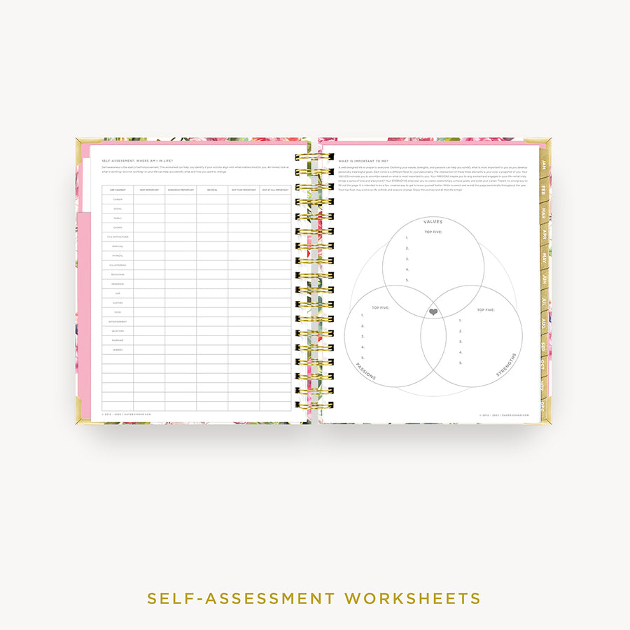Day Designer 2024 daily planner: London Rose cover with self assessment worksheet