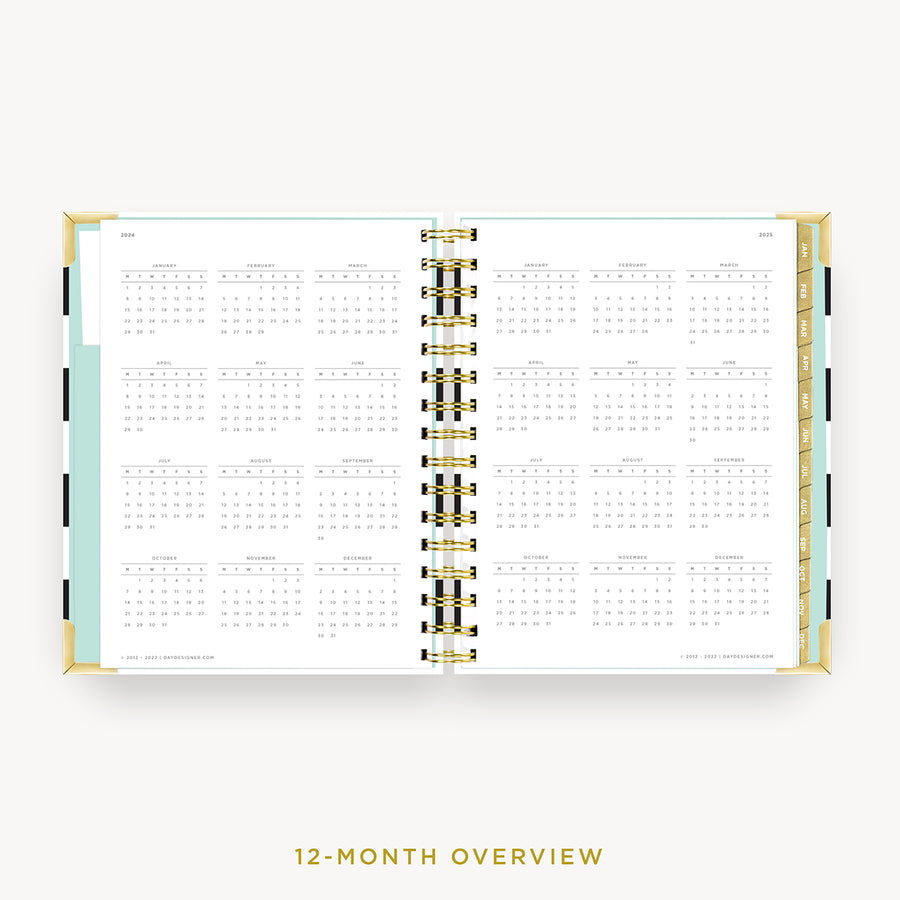 Day Designer 2024 mini daily planner: Black Stripe cover with 12 month calendar