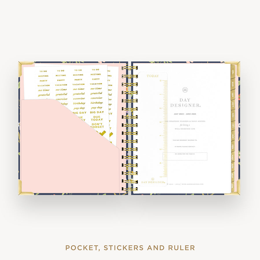 Day Designer 2024-25 mini daily planner: Fresh Sprigs cover with pocket and gold stickers