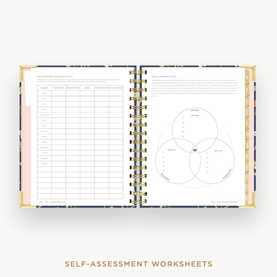 Day Designer 2024-25 mini daily planner: Fresh Sprigs cover with self assessment worksheet