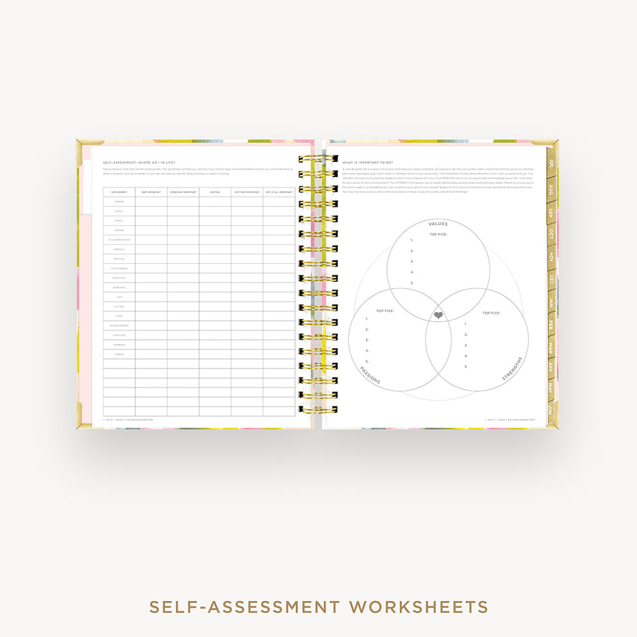 Day Designer 2024-25 daily planner: Serendipity cover with self assessment worksheet