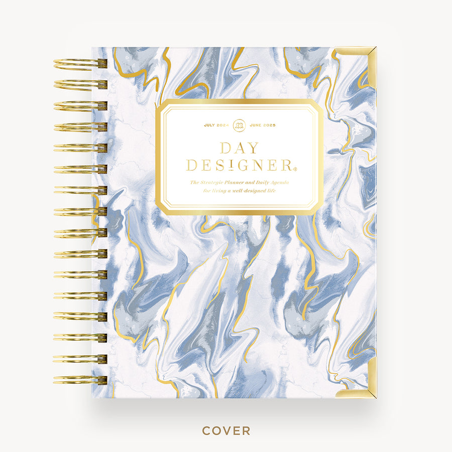 Day Designer 2024-25 mini daily planner: Azure hard cover, gold wire binding