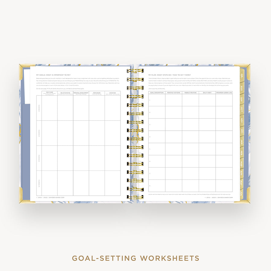 Day Designer 2024-25 mini daily planner: Azure cover with goals worksheet