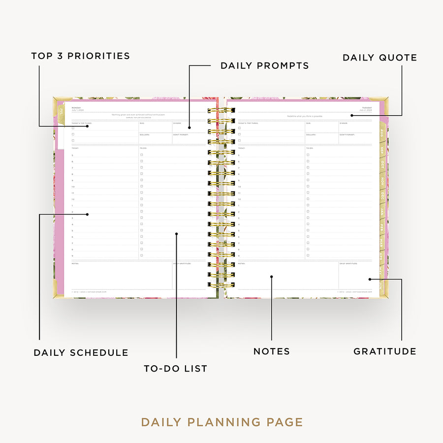 Day Designer 2024-25 daily planner: Camellia opened with captions of contents