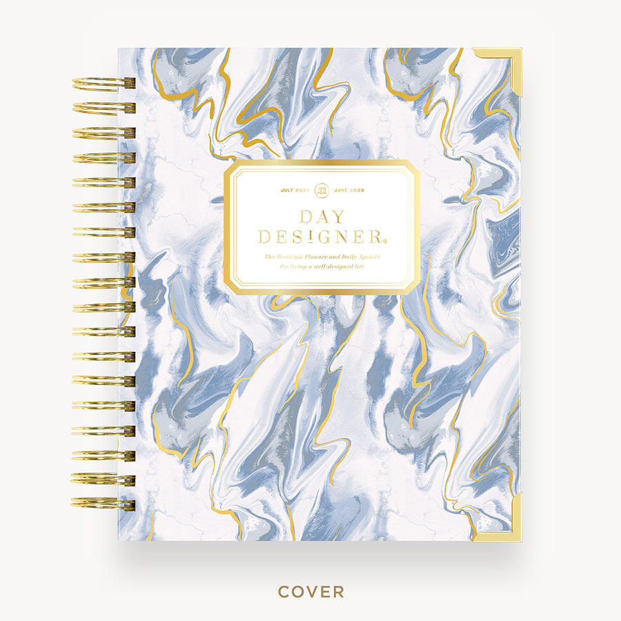 Day Designer 2024-25 daily planner: Azure hard cover, gold wire binding