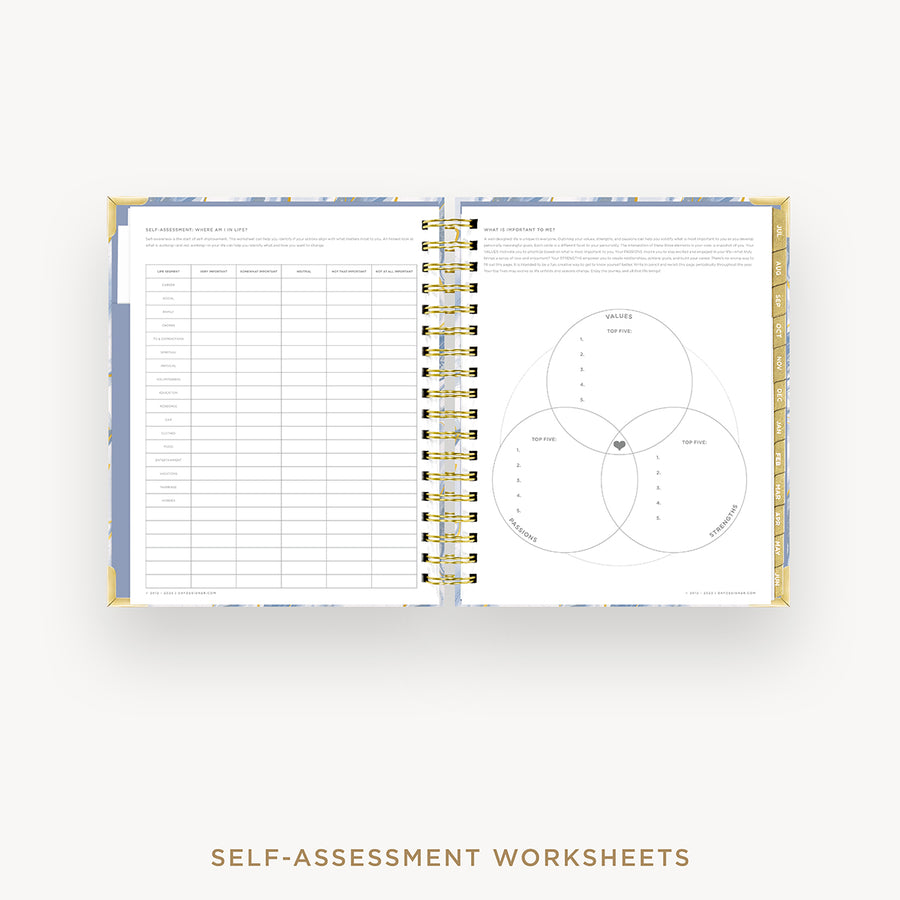 Day Designer 2024-25 daily planner: Azure cover with self assessment worksheet