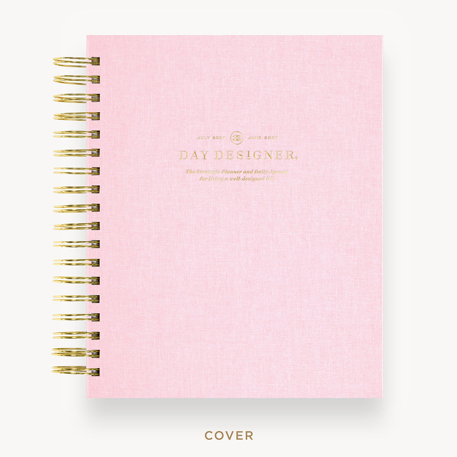 Day Designer 2024-25 daily planner: Peony Bookcloth hard cover, gold wire binding