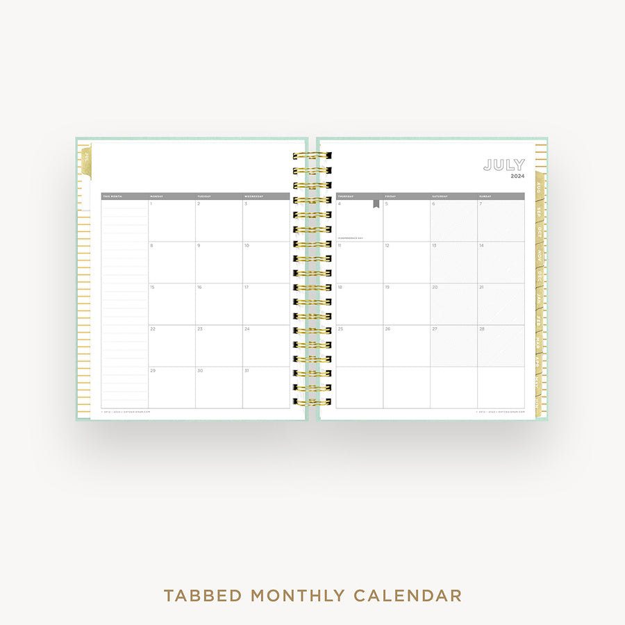 Day Designer 2024-25 daily planner: Sage Bookcloth cover with monthly calendar