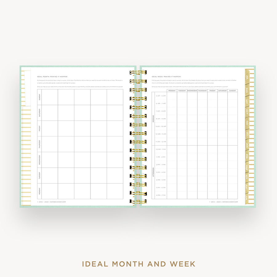 Day Designer 2024-25 mini daily planner: Sage Bookcloth cover with ideal week worksheet