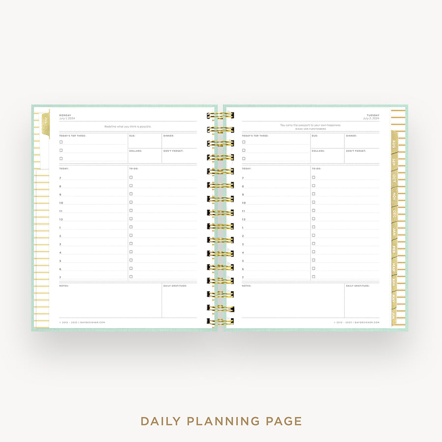 Day Designer 2024-25 mini daily planner: Sage Bookcloth cover with daily planning page