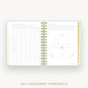 Day Designer 2024-25 mini daily planner: Sage Bookcloth cover with self assessment worksheet