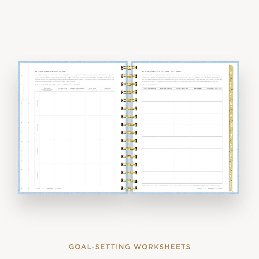 Day Designer 2024-25 mini daily planner: Chambray Bookcloth cover with goals worksheet