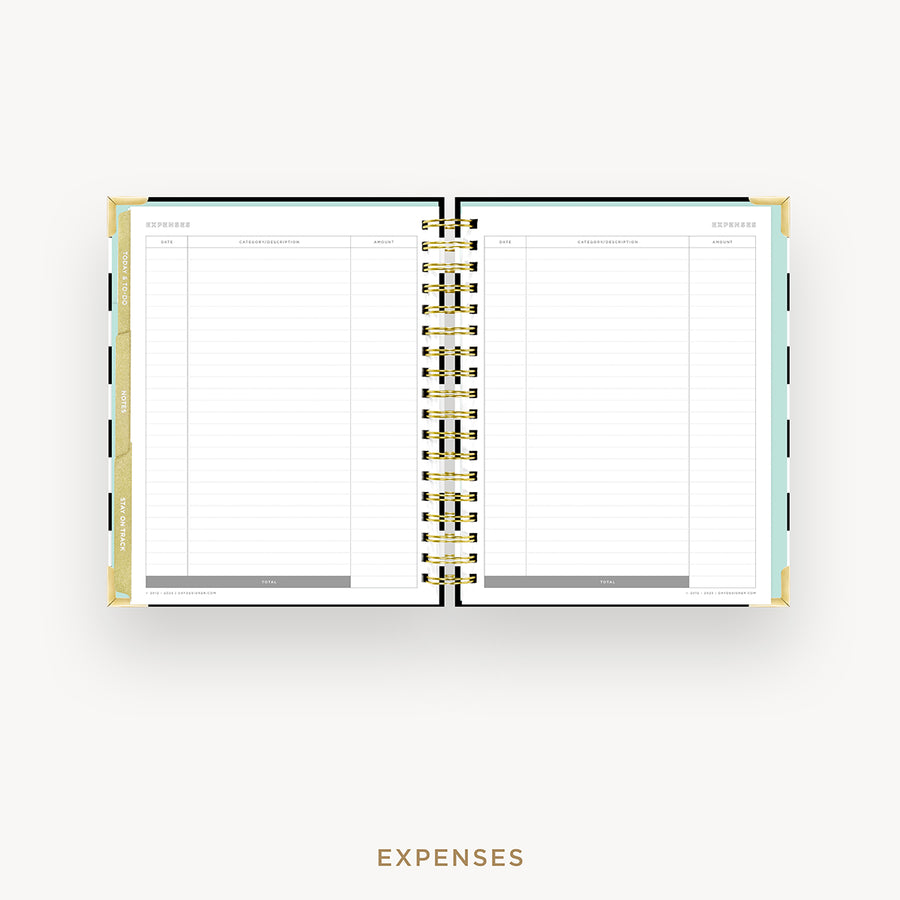 Day Designer 2024-25 weekly planner: Black Stripe cover with expense tracking pages
