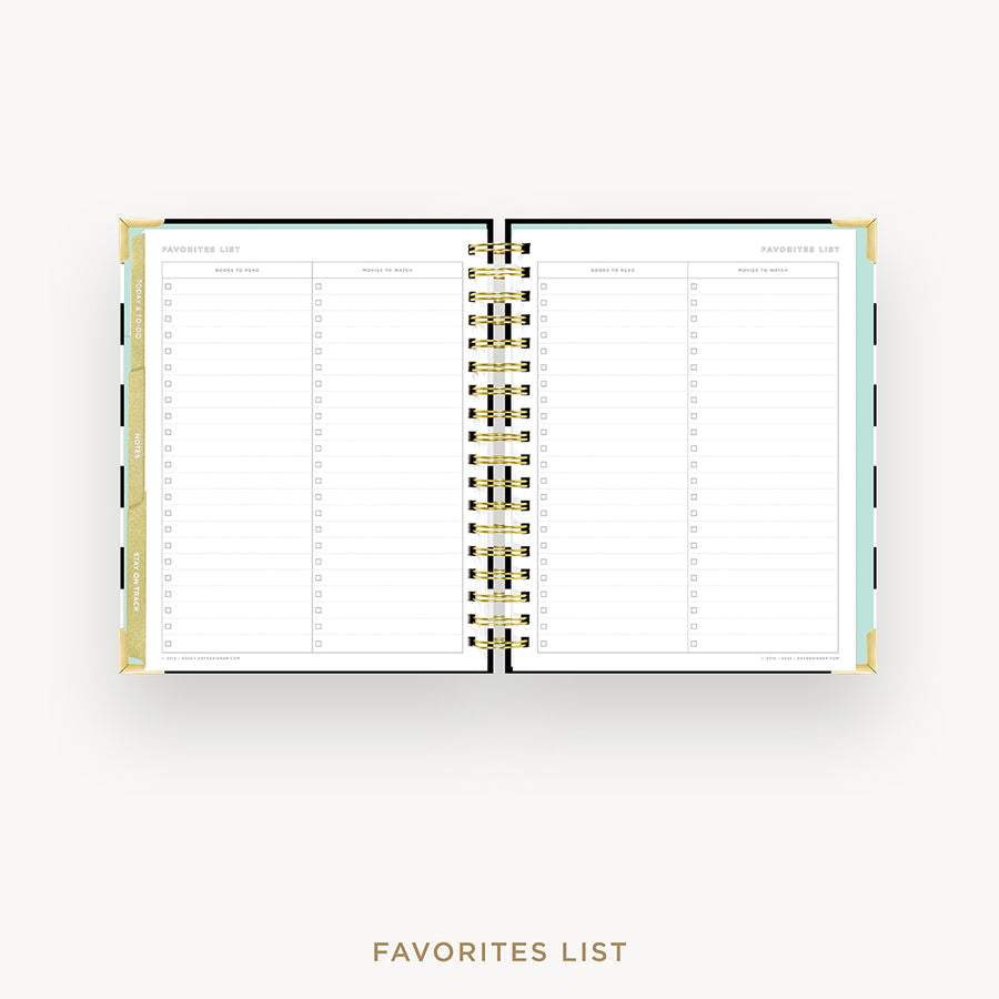 Day Designer 2024-25 weekly planner: Black Stripe cover with favorite books and movies pages