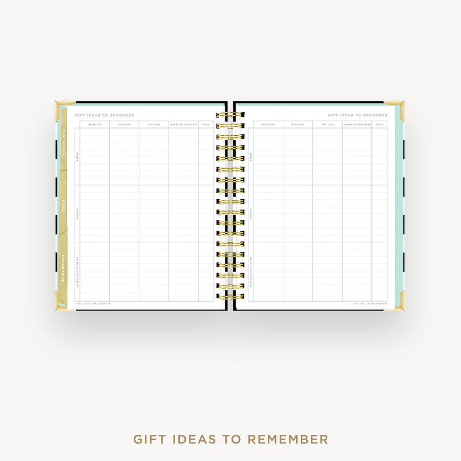 Day Designer 2024-25 weekly planner: Black Stripe cover with gift ideas pages