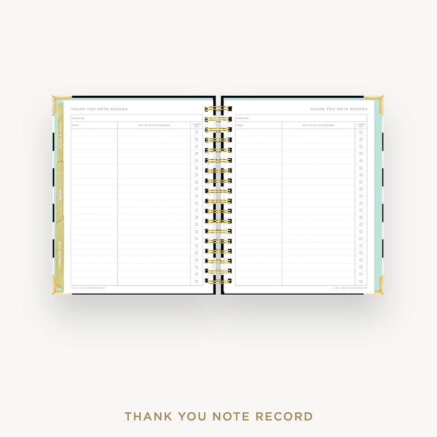 Day Designer 2024-25 weekly planner: Black Stripe cover with thank you notes pages