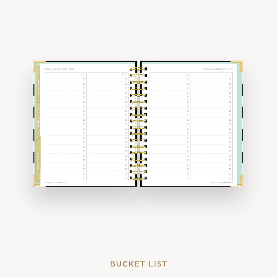 Day Designer 2024-25 weekly planner: Black Stripe cover with bucket list