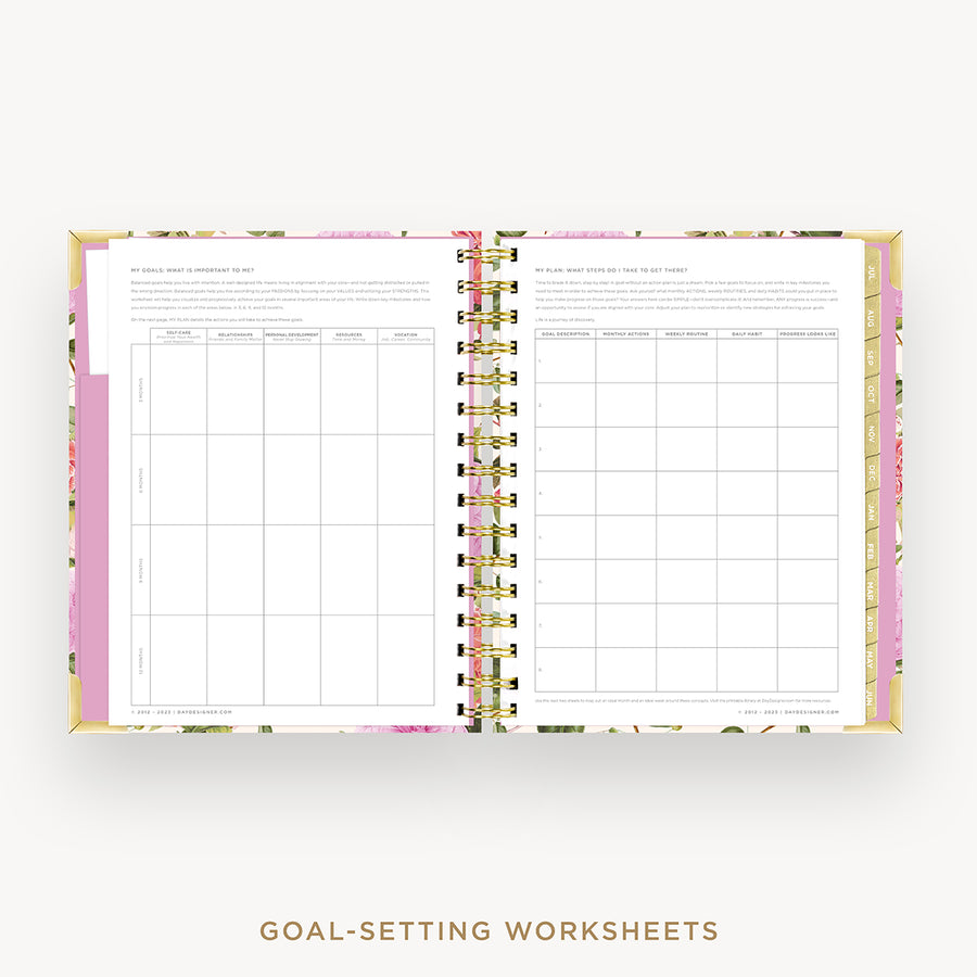 Day Designer 2024-25 mini weekly planner: Camellia cover with goals worksheet