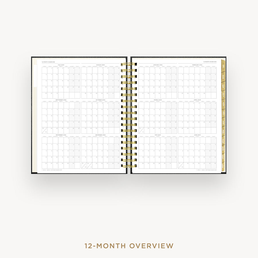 Day Designer 2024-25 daily planner: Black Pebble Texture cover with 12 month calendar