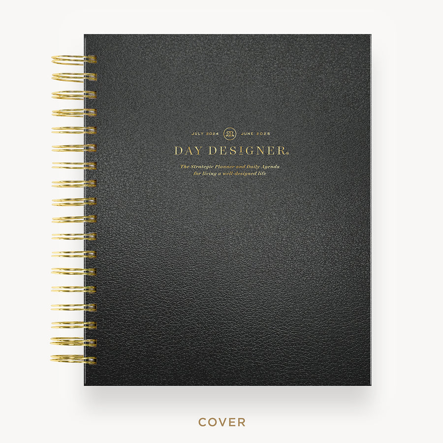 Day Designer 2024-25 daily planner: Black Pebble Texture hard cover, gold wire binding
