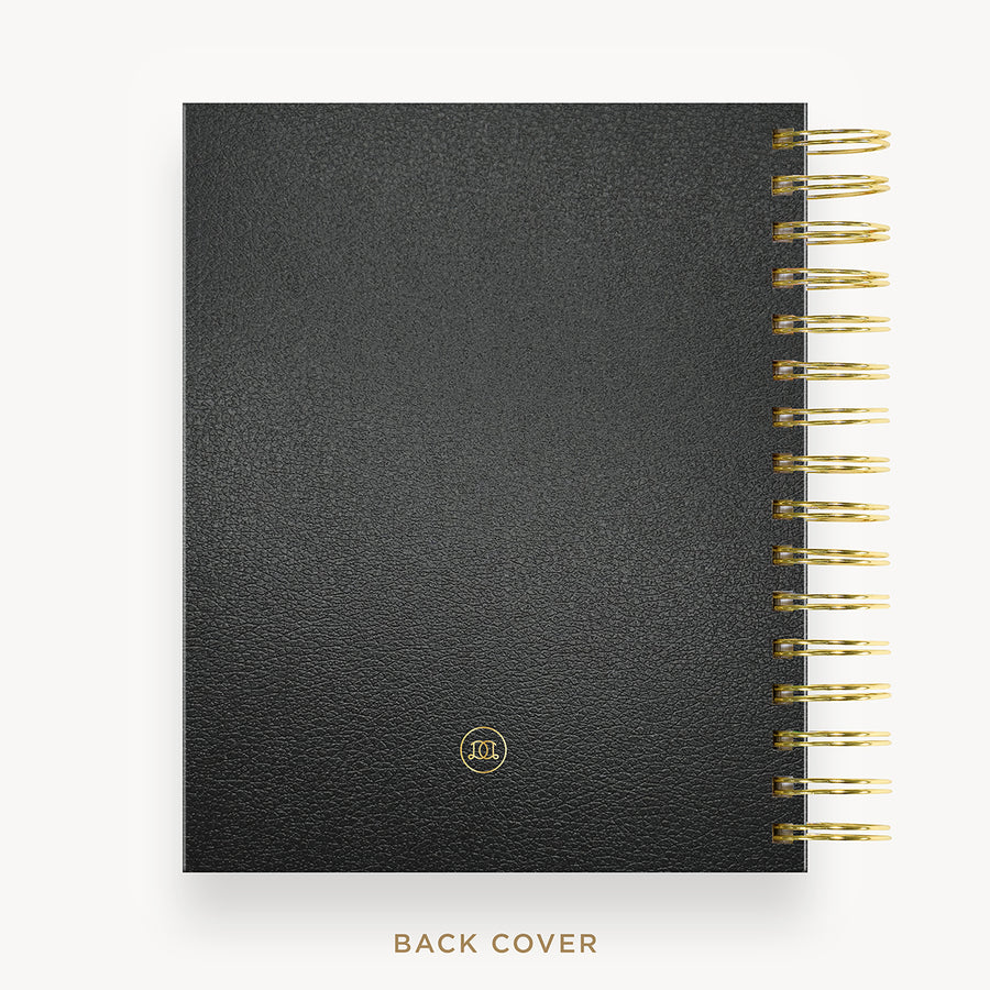 Day Designer 2024-25 mini daily planner: Black Pebble Texture cover with back cover with gold detail