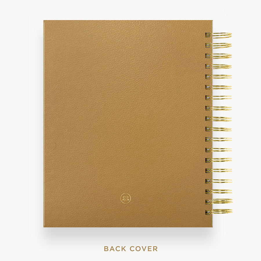 Day Designer 2024-25 daily planner: Caramel Latte Pebble Texture back cover with gold detail