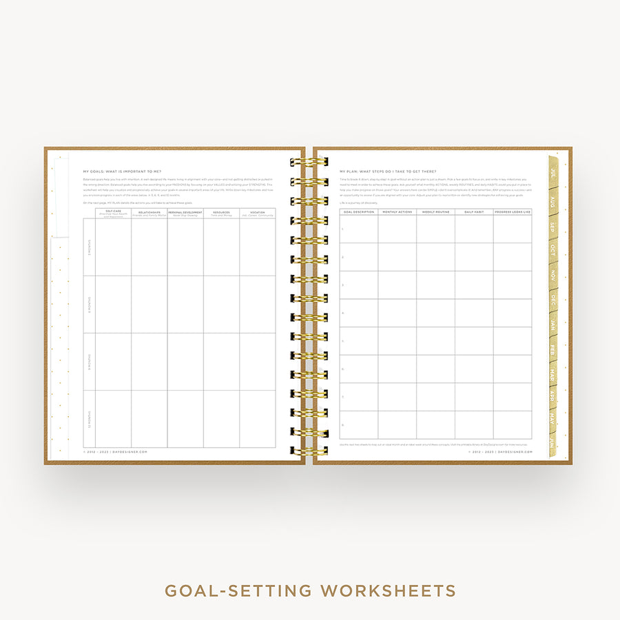 Day Designer 2024-25 mini daily planner: Caramel Latte Pebble Texture cover with goals worksheet