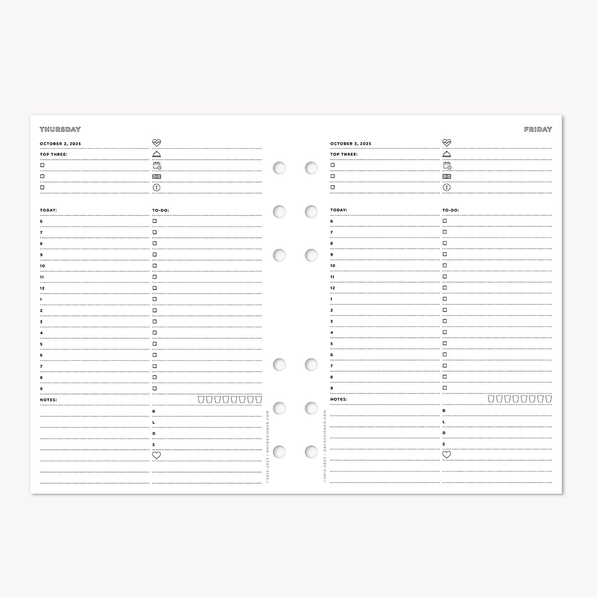 A5 Quarterly Planner Inserts: Dated Day on One Page (Q4 2025: October - December 2025)