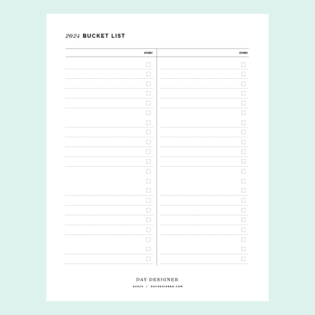 Free 2024 Bucket List Template Printable