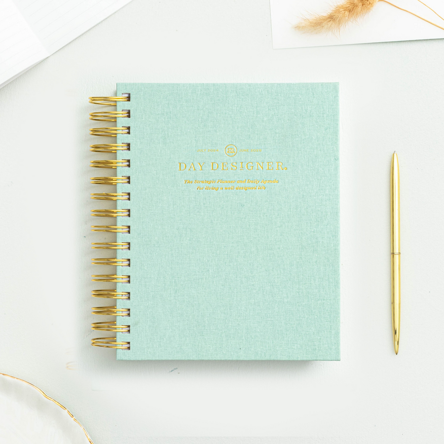 Day Designer 2024-25 mini daily planner: Sage Bookcloth beautiful cover agenda book