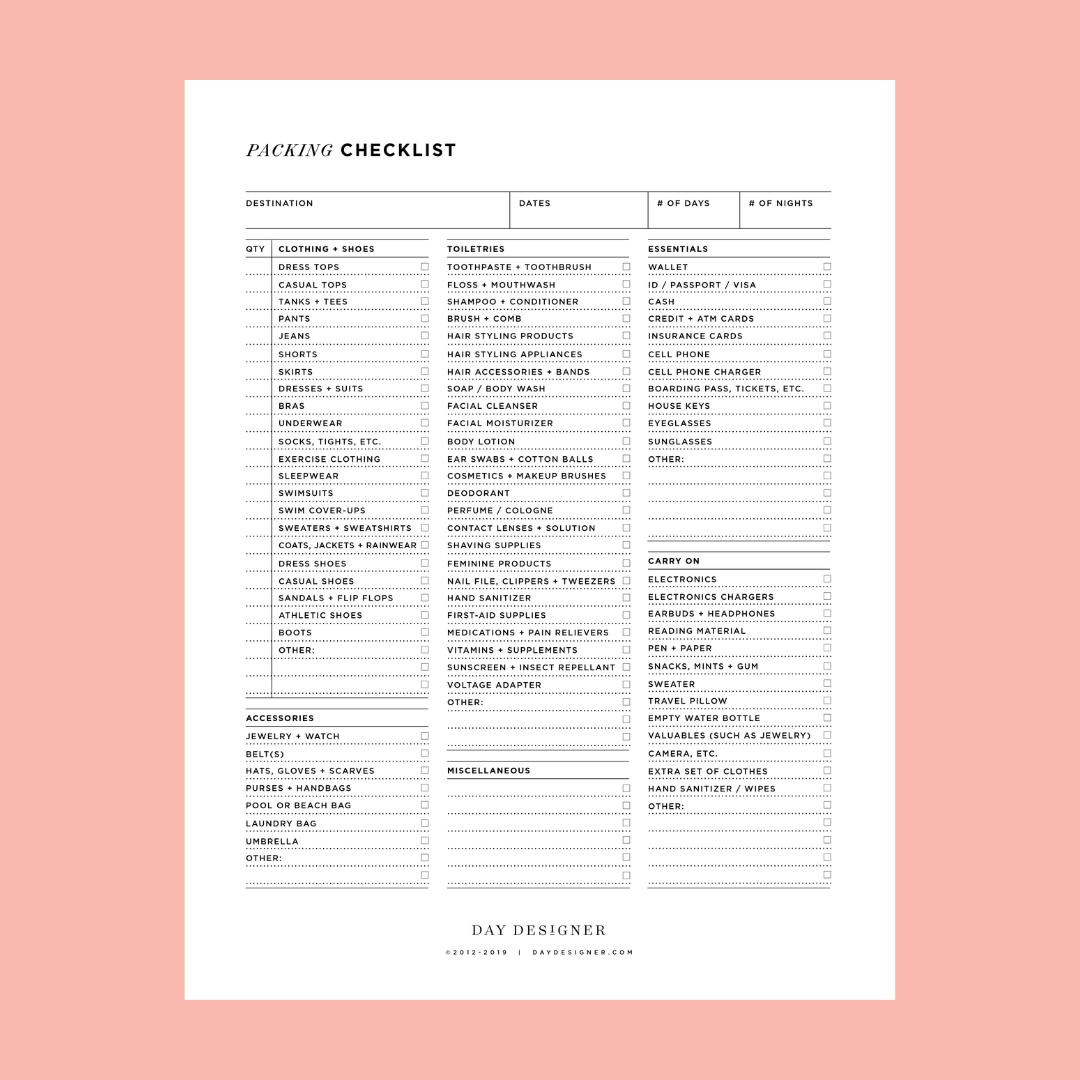 packing-checklist-for-vacation-printable-day-designer for Free Printable Travel Packing Checklist Packing Checklist for Vacation Printable | Day Designer for Free Printable Travel Packing Checklist
