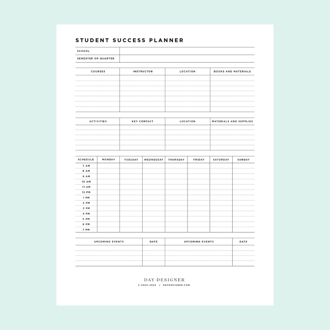 Free Student Success Planner Printable