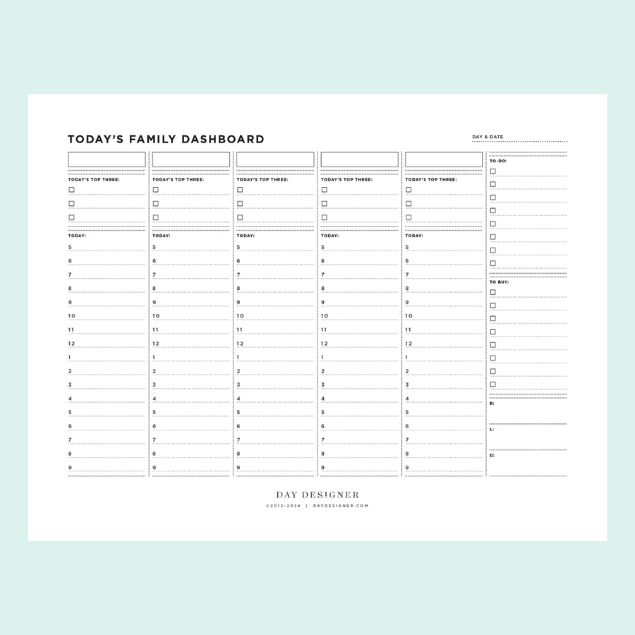 8-1/2 x 11 printable page for today's family dashboard