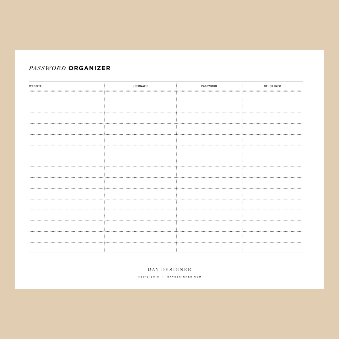 free-printable-password-log-day-designer for Free Printable Notary Journal Pages Free Printable Password Log | Day Designer for Free Printable Notary Journal Pages