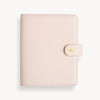 Blush pink A5 binder with gold DD logo on snap closure