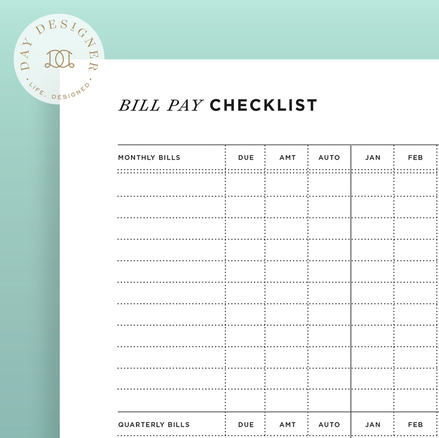 8-1/2 x 11 printable page for bill pay checklist
