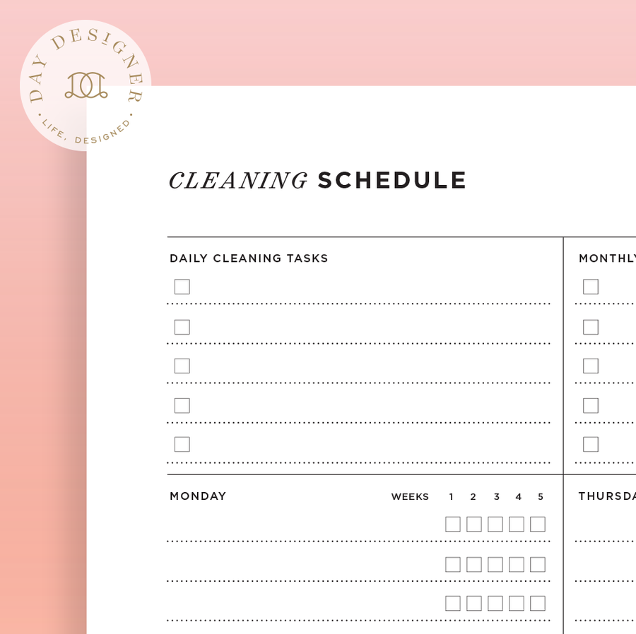 8-1/2 x 11 cleaning schedule printable page