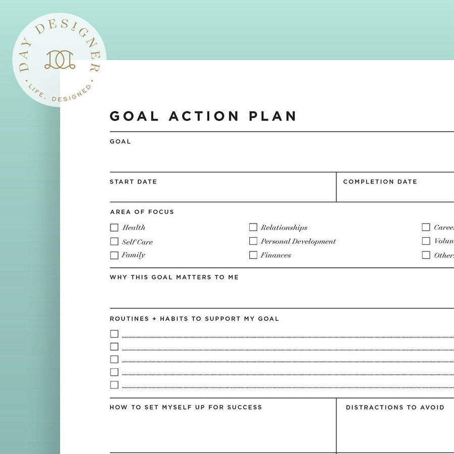 Free Goal Action Plan Printable on a green background