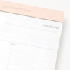 Close up of planning pad with blush pink trim and today and to-do layout.