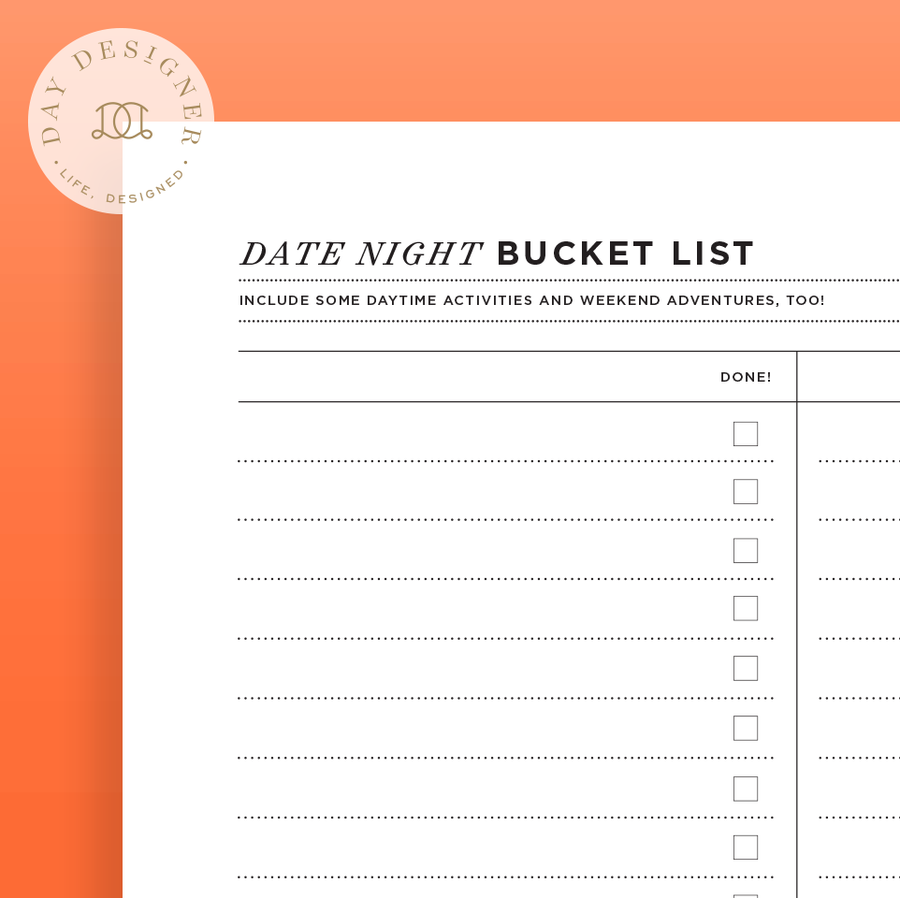 8.5 x 11 Date Night Bucket List Printable