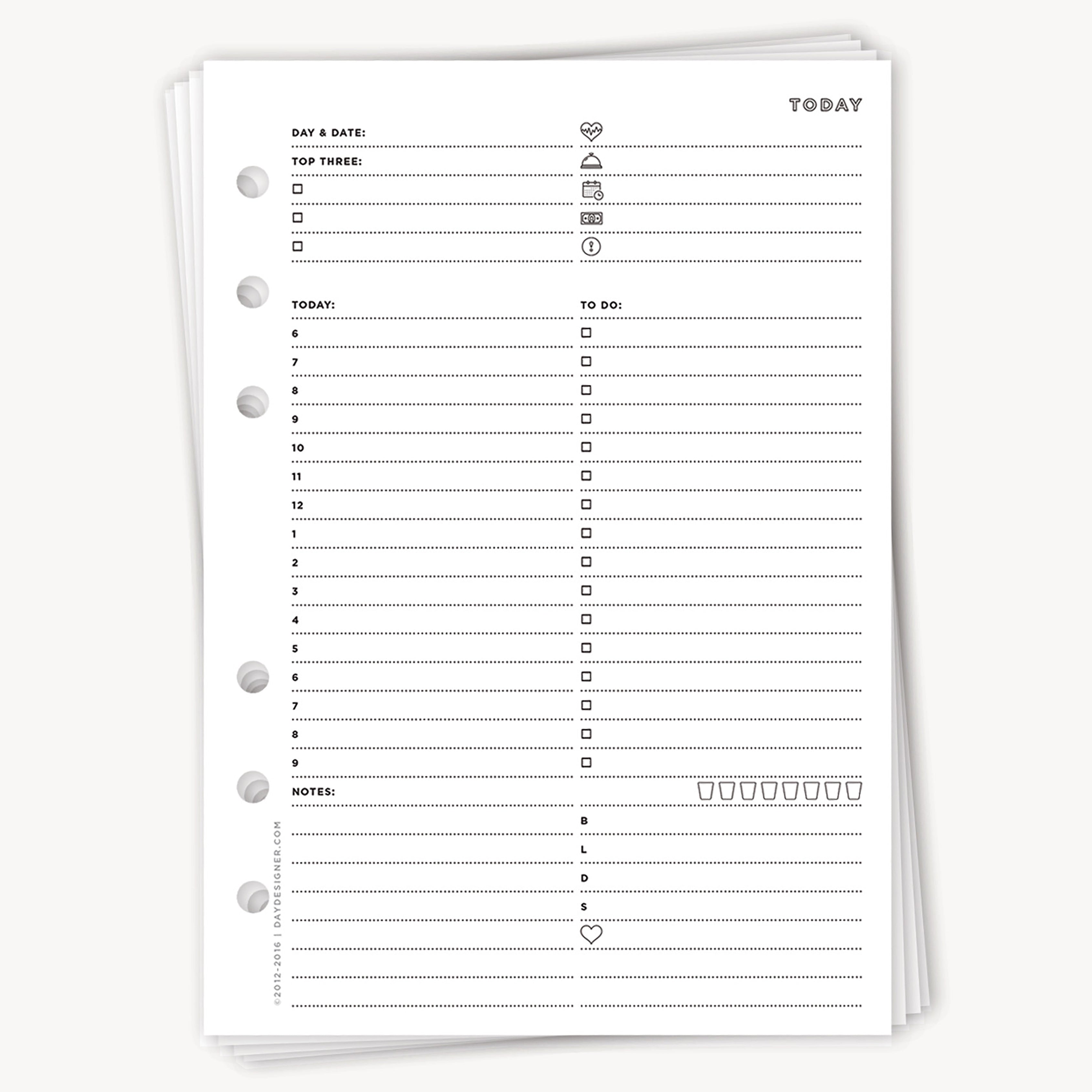 A5 Undated Planner Inserts: Day on One Page Daily Planning Page