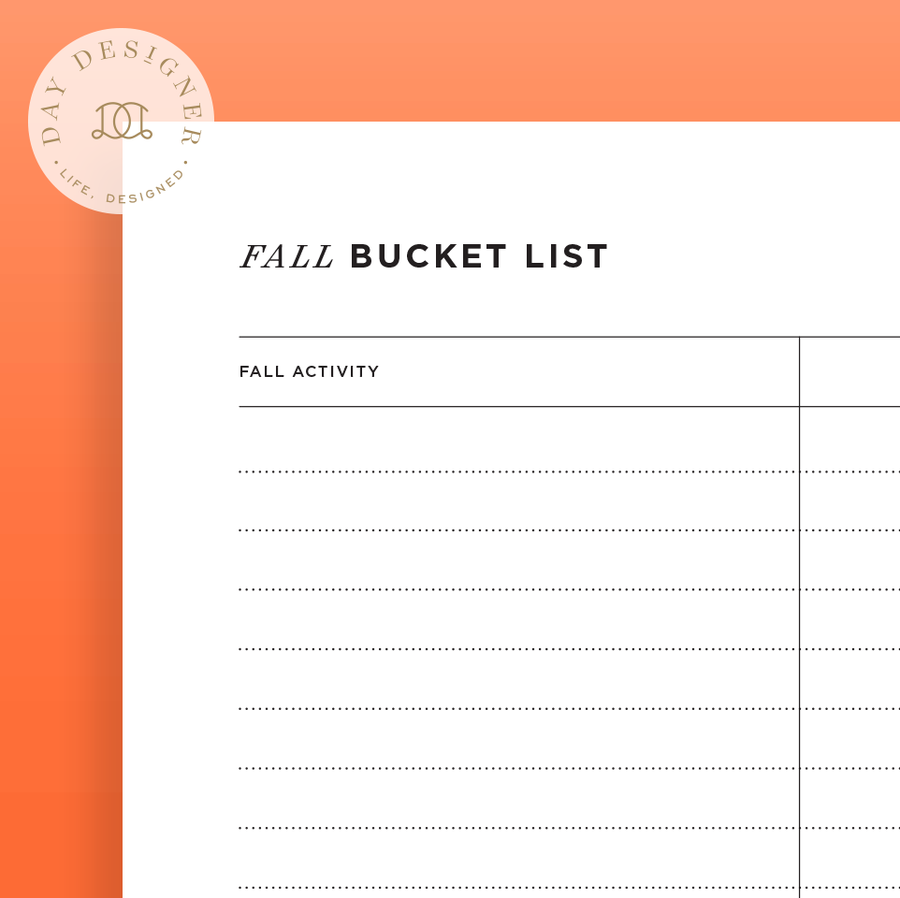 8-1/2 x 11 printable page for fall bucket list