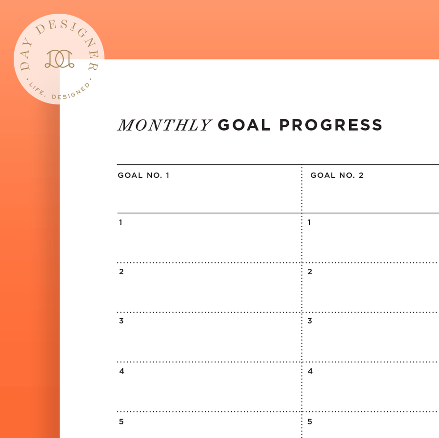Close up of free Monthly Goal Tracker Printable on an orange background