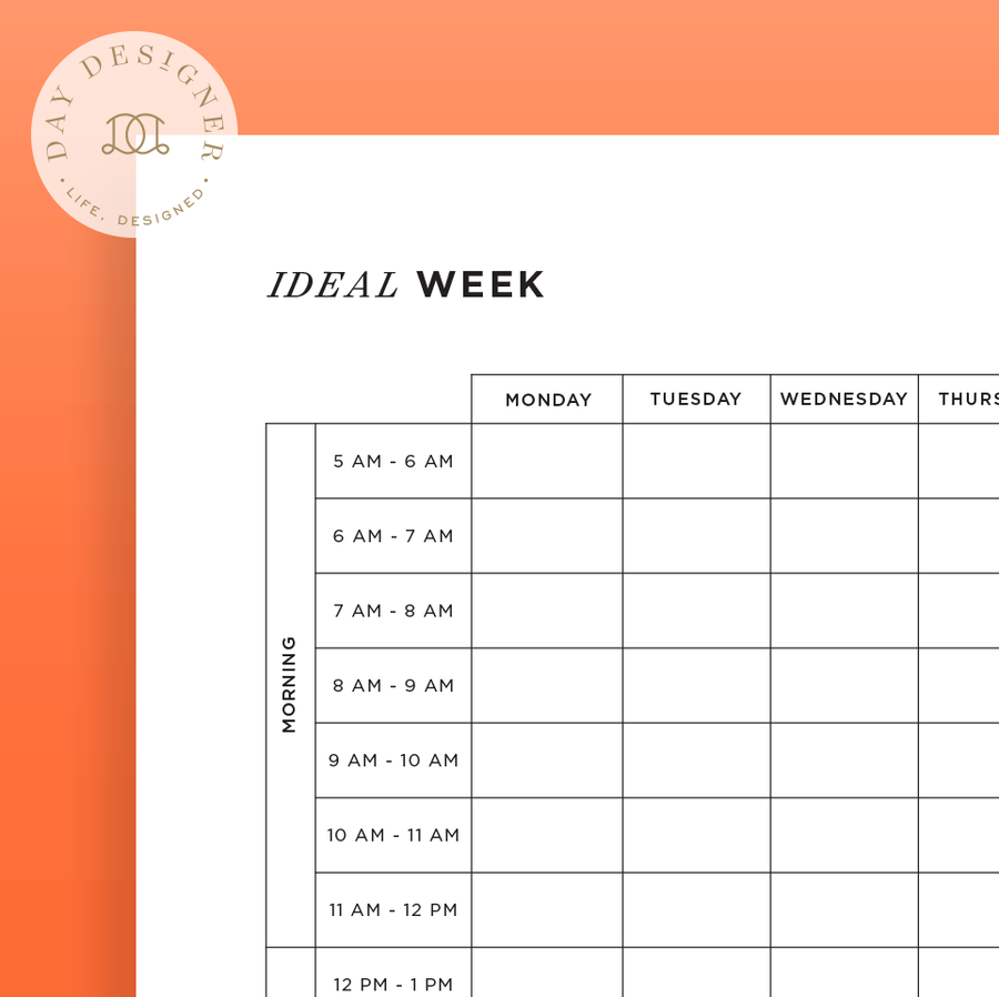 Free Ideal Week Printable on an orange background