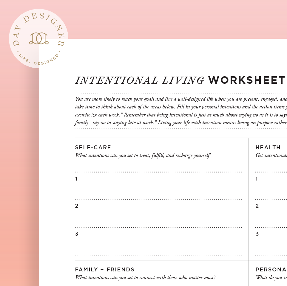 Free Intentional Living Worksheet Printable