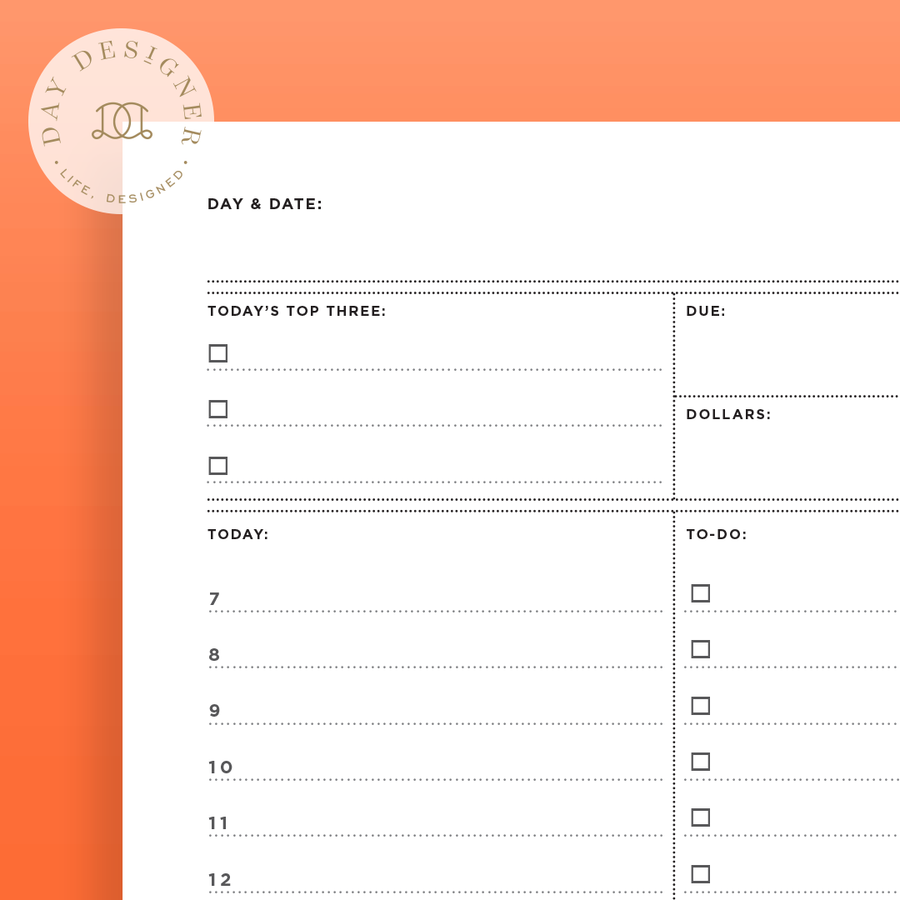Close up image of Free Mini Daily Planner Page Printable on a orange background