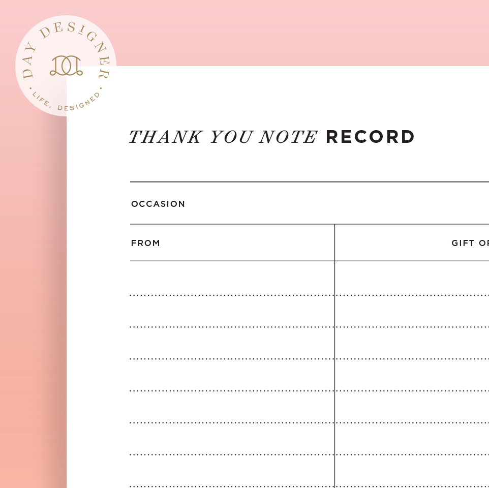 Printable Thank You Note Tracker Day Designer