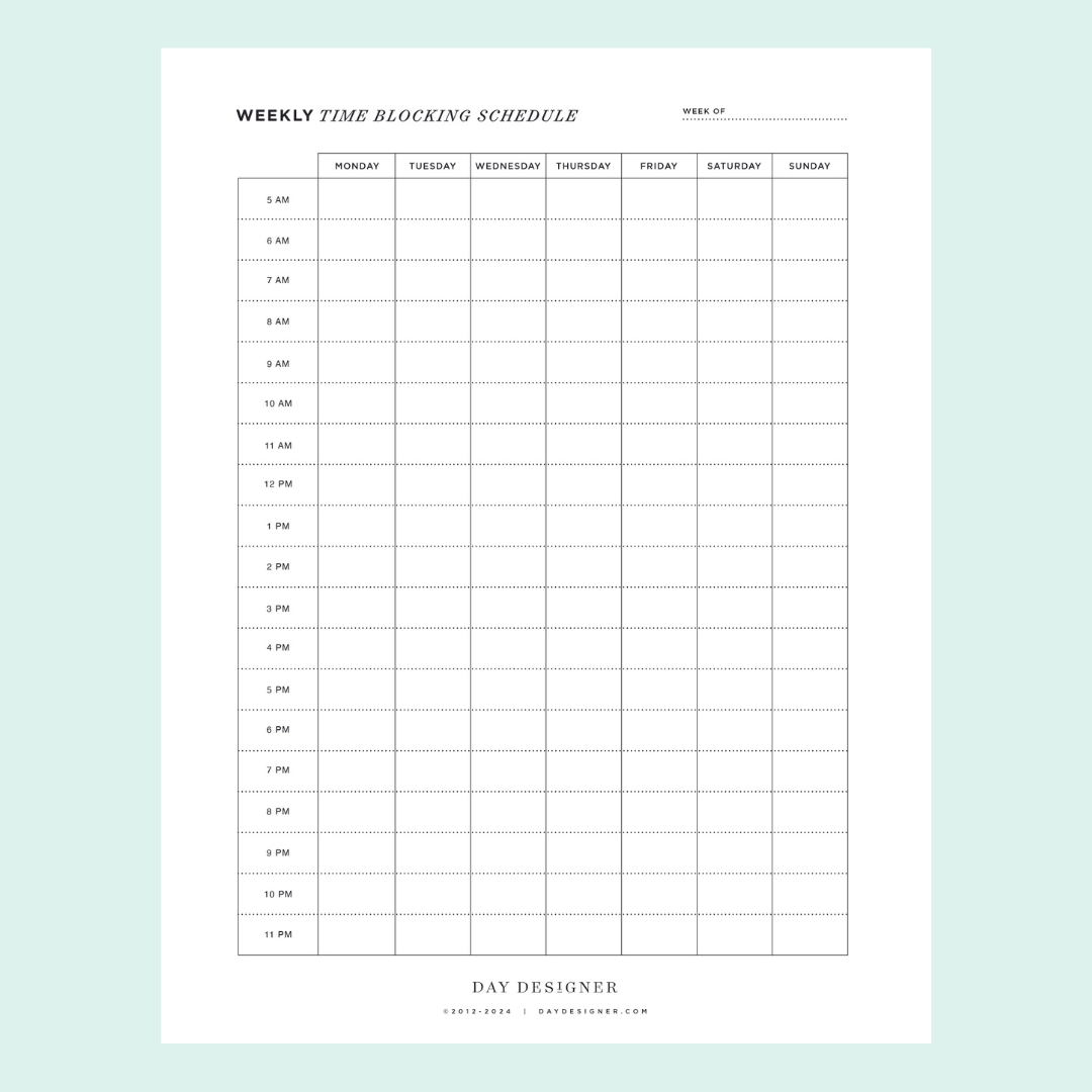 Free Time Blocking Schedule Printable