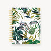 notes book with tropical pattern cover, gold title on white background